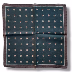 Paisley Wool Pocket Square - Dark Green/Brown