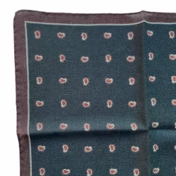 Paisley Wool Pocket Square - Dark Green/Brown