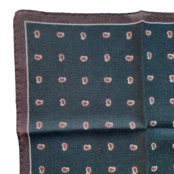 Paisley Wool Pocket Square - Dark Green/Brown