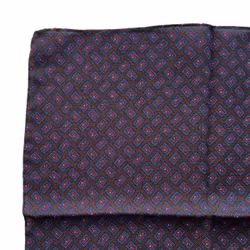 Small Motif Wool Pocket Square - Dark Brown/Cerise