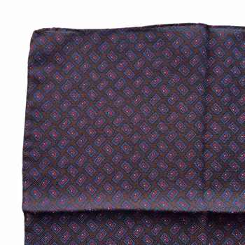 Small Motif Wool Pocket Square - Dark Brown/Cerise