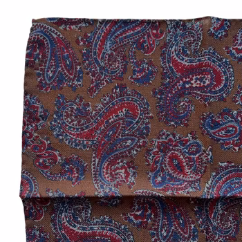 Large Paisley Wool Pocket Square - Brown/Blue/Burgundy
