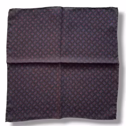 Small Motif Wool Pocket Square - Dark Brown/Cerise