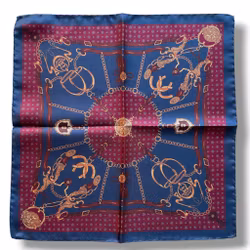 Classic Motif Silk Pocket Square - Navy Blue/Burgundy