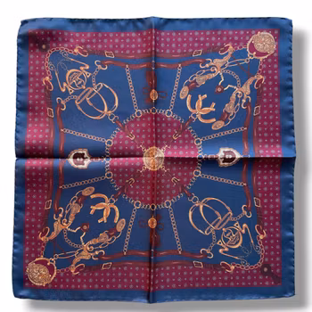Classic Motif Silk Pocket Square - Navy Blue/Burgundy