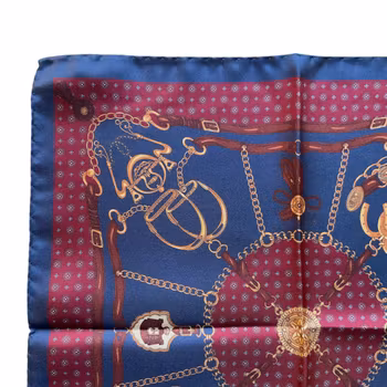 Classic Motif Silk Pocket Square - Navy Blue/Burgundy