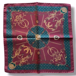 Classic Motif Silk Pocket Square - Burgundy/Green