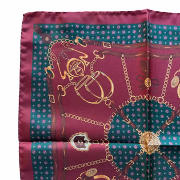 Classic Motif Silk Pocket Square - Burgundy/Green