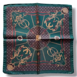 Classic Motif Silk Pocket Square - Dark Green/Brown