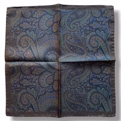Paisley Silk Pocket Square - Brown/Blue
