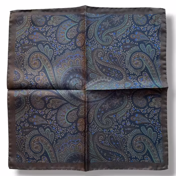 Paisley Silk Pocket Square - Brown/Blue