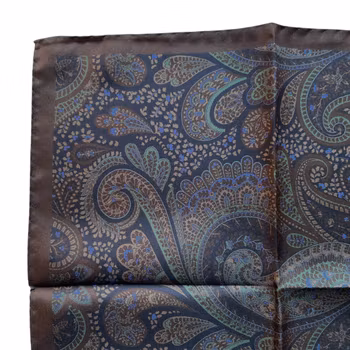 Paisley Silk Pocket Square - Brown/Blue
