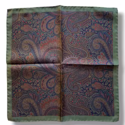 Paisley Silk Pocket Square - Green/Blue