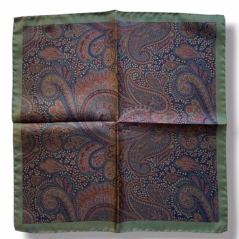 Paisley Silk Pocket Square - Green/Blue