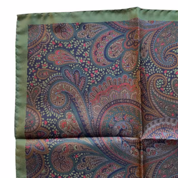 Paisley Silk Pocket Square - Green/Blue