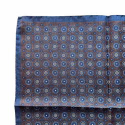 Medallion Silk Pocket Square - Brown/Navy Blue