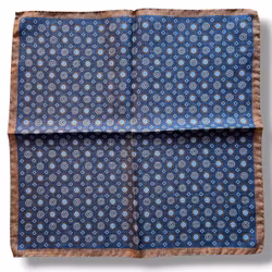 Medallion Silk Pocket Square - Navy Blue/Brown
