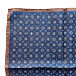 Medallion Silk Pocket Square - Navy Blue/Brown