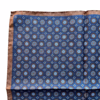 Medallion Silk Pocket Square - Navy Blue/Brown