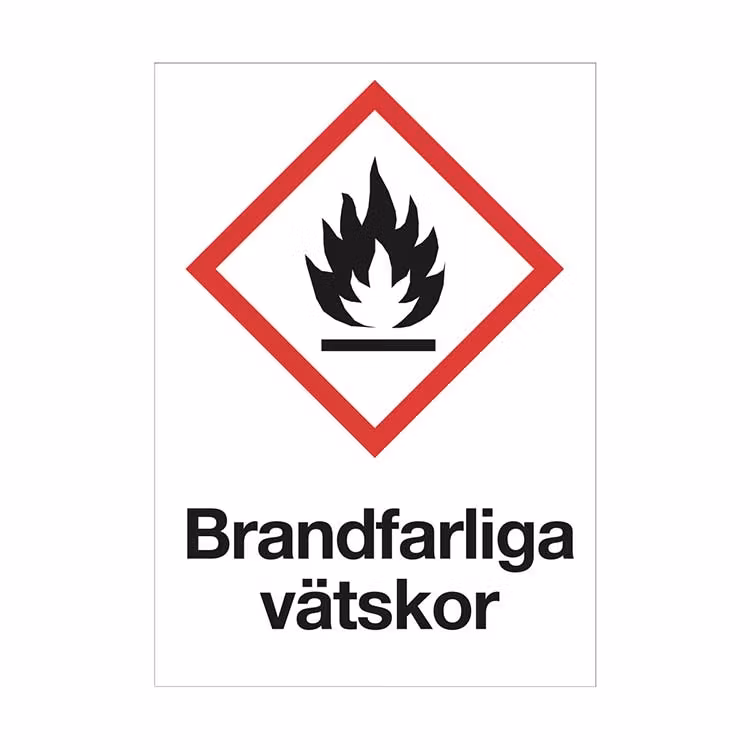 Varningsskylt Brandfarliga vätskor plast