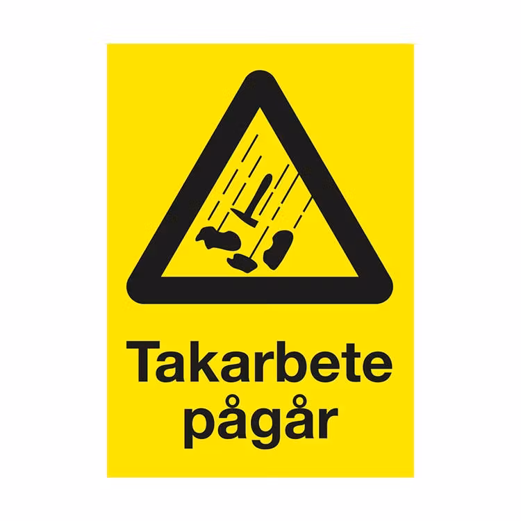 Varningsskylt Takarbete pågår plast