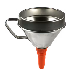 Funnel out of thick walled tin plate