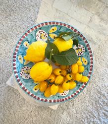 Amalfi stor pizzatallrik/uppläggningsfat, aquamarin med fiskmönster, 30 cm