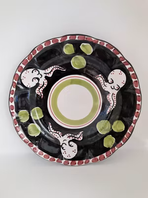 Amalfi assiett, svart med bläckfiskmönster, 20 cm