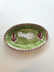 Amalfi uppläggningsfat, grönt med fiskmönster, 26 cm