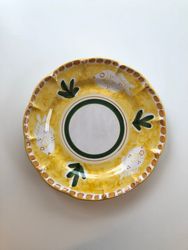 Amalfi djup tallrik, gul med fiskmönster, 23 cm