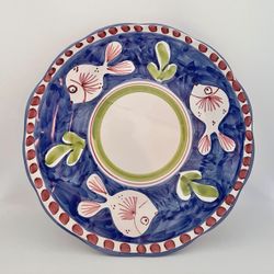 Amalfi dinner plate, blue with fish pattern, 26 cm