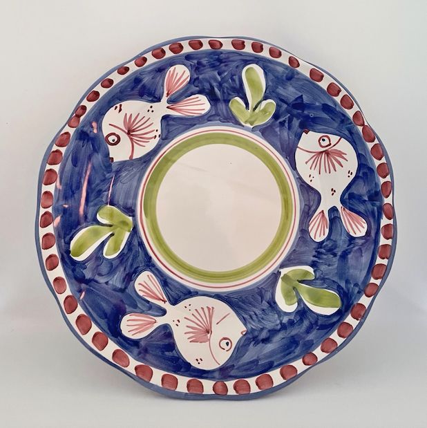 Amalfi djup tallrik, blå med fiskmönster, 23 cm