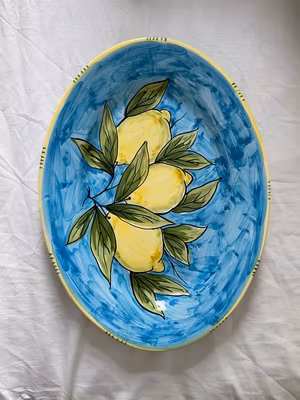 Limone Bianco, uppläggningsfat med citronmönster på turkos botten, 37 cm