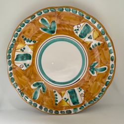 Amalfi mattallrik, orange med fiskmönster, 26 cm