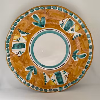 Amalfi mattallrik, orange med fiskmönster, 26 cm
