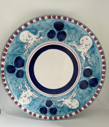 Amalfi stor pizzatallrik/uppläggningsfat, turkost med bläckfiskmönster, 30 cm