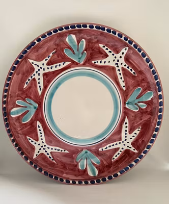 Amalfi stor pizzatallrik/uppläggningsfat, röd med sjöstjärna, 30 cm