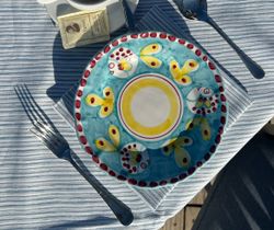 Amalfi assiett, aquamarin med fiskmönster, 20 cm
