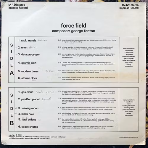 GEORGE FENTON Force Field (Impress - UK original) (VG/EX) LP