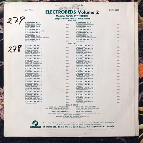RONALD MARQUISEE Electrobeds Vol. 2 - Music For Moog Synthesizer (Music De Wolfe - UK original) (VG/VG+) LP