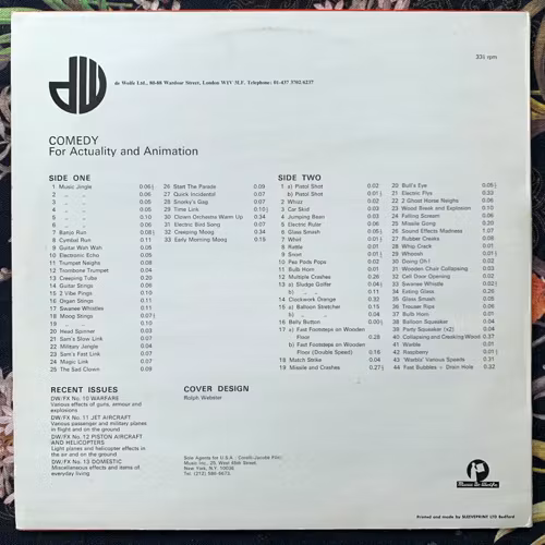 UNKNOWN ARTIST Comedy (Music De Wolfe - UK original) (VG+/EX) LP