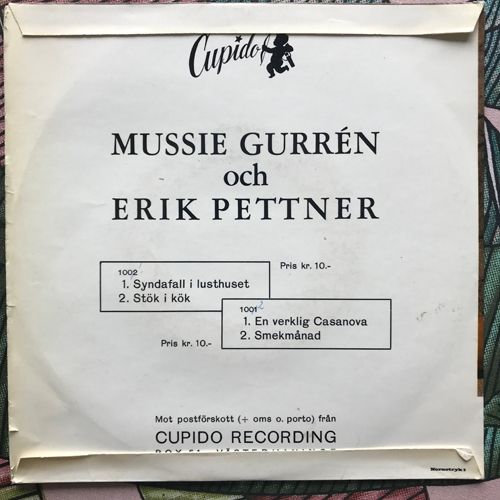 MUSSIE GURRÉN OCH ERIK PETTNER Syndafall I Lusthuset (Cupido - Sweden original) (VG/VG-) 7"