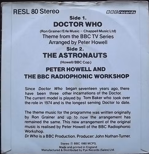 SOUNDTRACK Peter Howell And The BBC Radiophonic Workshop ‎– Doctor Who (BBC - UK original) (G/VG) 7"