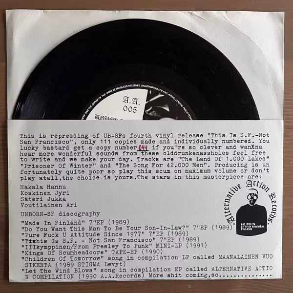 UNBORN-SF And We Don't Care (Alternative Action - Finland repress) (VG+) 7"