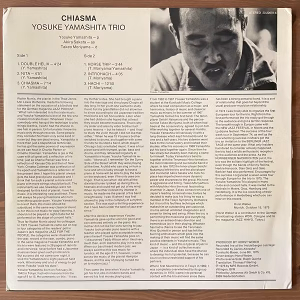 YOSUKE YAMASHITA TRIO Chiasma (MPS - Germany original) (VG+) LP