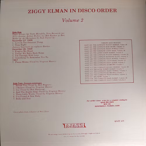 ZIGGY ELMAN In Disco Order Volume 2 (Ajazz - USA original) (EX) LP