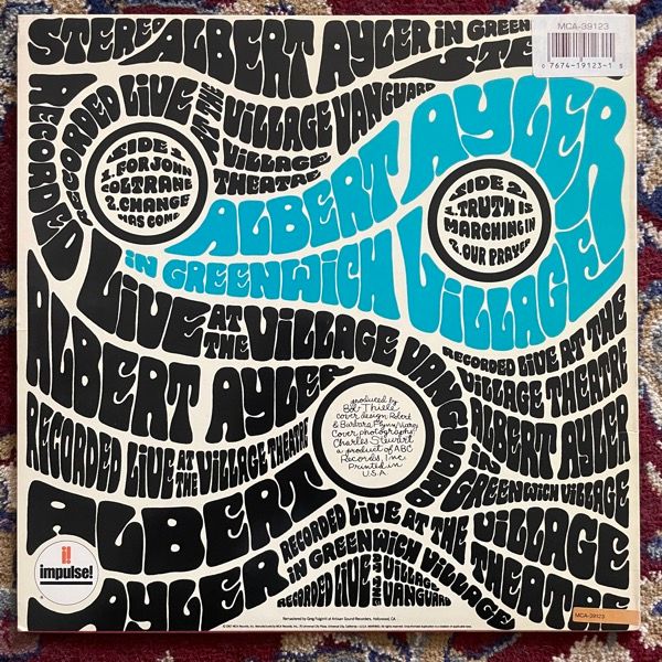 ALBERT AYLER In Greenwich Village (MCA - USA 1989 reissue) (VG+/NM) LP