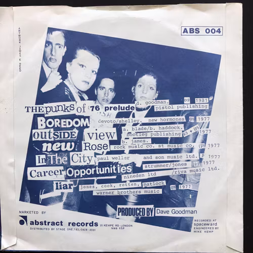 FRIENDLY HOPEFUL'S, the The Friendly Hopeful's Tribute To The Punks Of 76 (Blue vinyl) (Abstract - UK original) (VG+) 7"