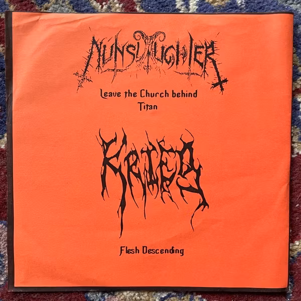 NUNSLAUGHTER / KRIEG Satan Shitting On Cunt / Flesh Descending (Deathstrike - Germany original) (VG+) PIC 7"