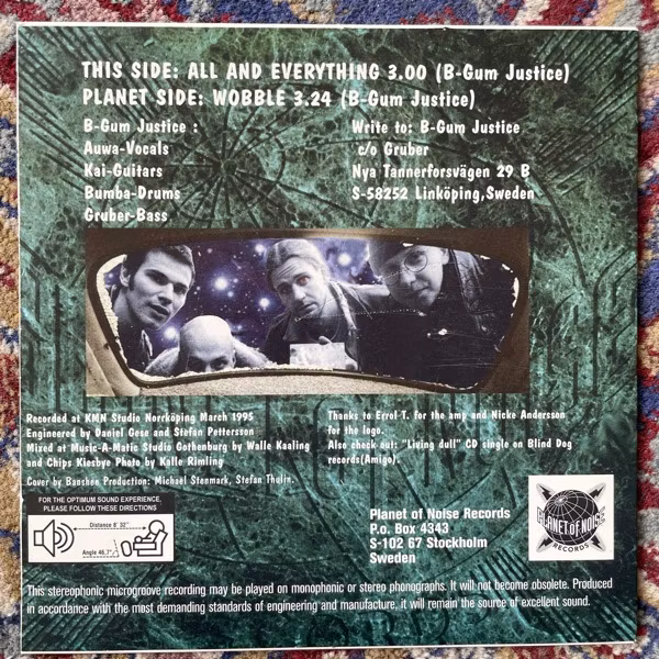 B-GUM JUSTICE All And Everything (Planet of Noise - Sweden original) (EX) 7"
